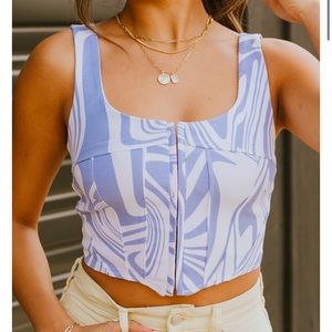 Blue and white swirl denim corset top